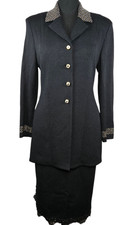 St. John Evening by Marie Gray Black Embellished Knit Skirt Suit Size 8