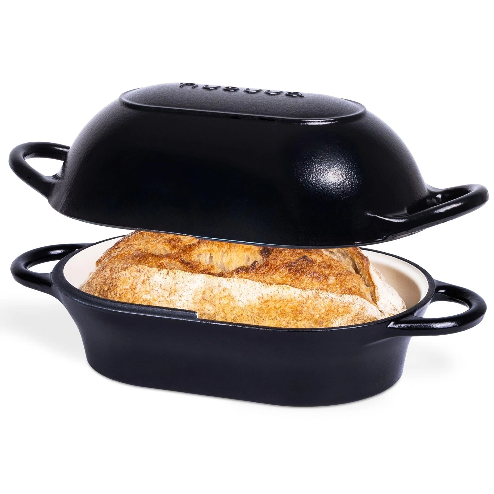 nuovva Dutch Oven For Sourdough Bread Baking – Enamelled 24cm x 16cm, Black