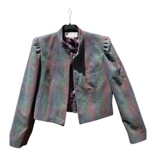 Vintage Ladies Cropped Plaid Blazer Jacket Size 11 Equestrian