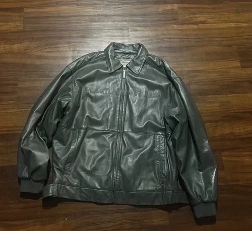Original Authentic Platinum FUBU Men’s Gray Leather Bomber Jacket 2XL Graphic image 3