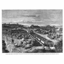 INDIA Cotton Bales at The Bombay Railway Terminus - Antique Print 1862