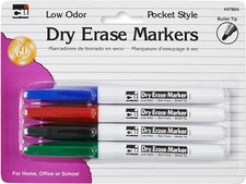 Dry Erase Markers, Pocket Style with Bullet Tip, Assorted Colors, 4-Pack (47804)