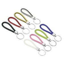 Braided Leather Keychain, 8 Pack PU Key Ring Strap for Bag Wallet, 8 Colors