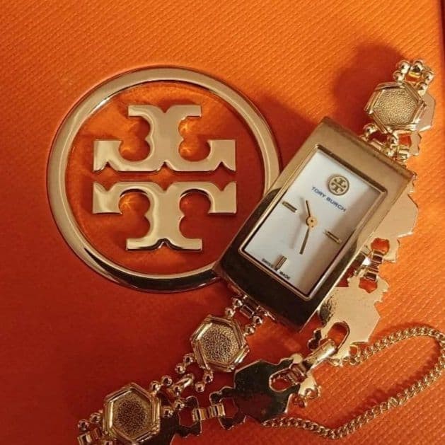 Tory Burch Rectango Gold Ladies Watch Automatic 34mm Water-Resist Used