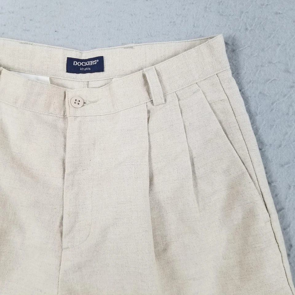 Pantalones Cortos Dockers Para Hombre 36 Plisados Mezcla de Lino Calce Clásico Informal Bolsillos Verano Foto 3 de 4