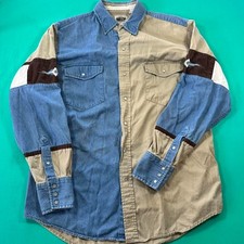 Vintage 90s western pearl snap denim multicolor shirt 1990s western shirt