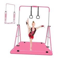 Expandable Gymnastics Bar for Kids, Adjustable Height Junior Pink with mat - 3