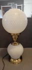 Vintage White Milk Glass Hobnail Hurricane Table Lamp W Nightlight Round Shade