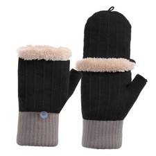 Premillow Winter Fingerless Gloves for Women, Convertible Half Black,brown