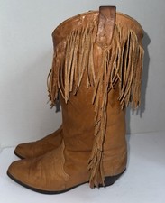VTG Dingo Tan Leather Fringed Western Block H...