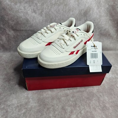 Reebok Club C Revenge Herren Sneaker UK 3 Leder Kreide Rot Weiß Classic Tennis