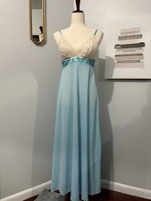 Vintage Alice Maloof Blue Nightgown With Lace Detail Size Small