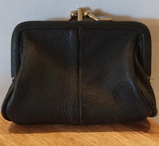 Black Solid Folding Coin Wallet for Women, Kiss Lock Clasp, Clutch Style