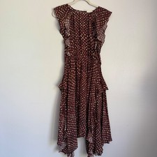 Ulla Johnson Burgundy Silk Asymmetrical Ruffle Handkerchief Hem Midi Dress 0