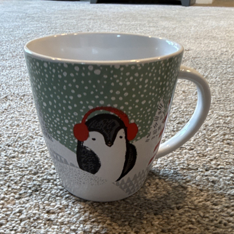 Starbucks Ceramic Holiday Penguin Coffee Mug, Green White Red