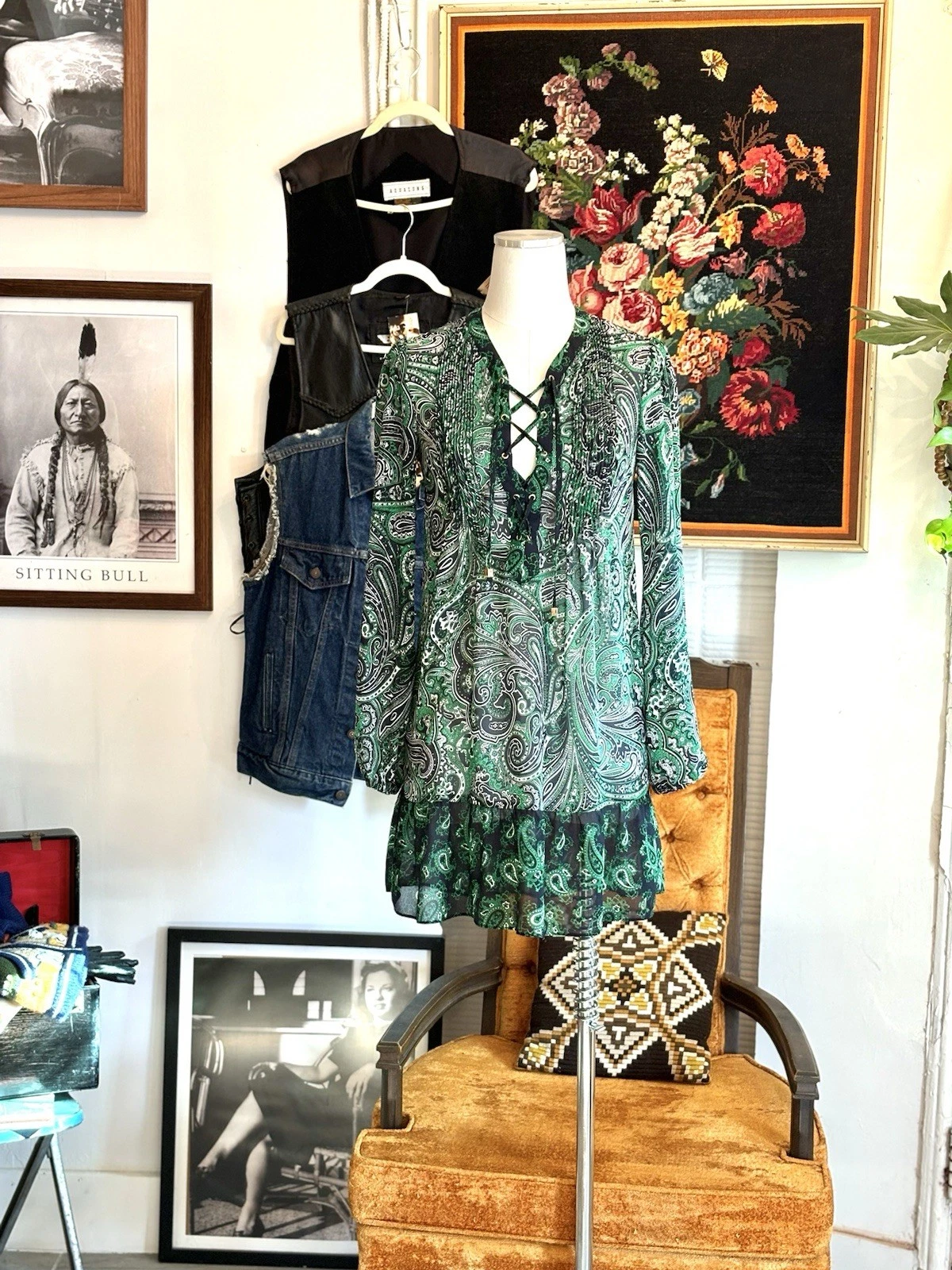 Abito Michael Kors stampa paisley verde trasparente nero copricostume spiaggia taglia XXS S