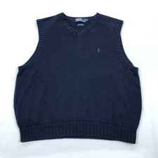Polo Ralph Lauren Sweater Vest Mens XL Vintage Chunky Knit Blue Preppy Pony