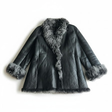 LORITTI Toscana Mouton Sheepskin Leather Coat Jacket Black Size M from Japan