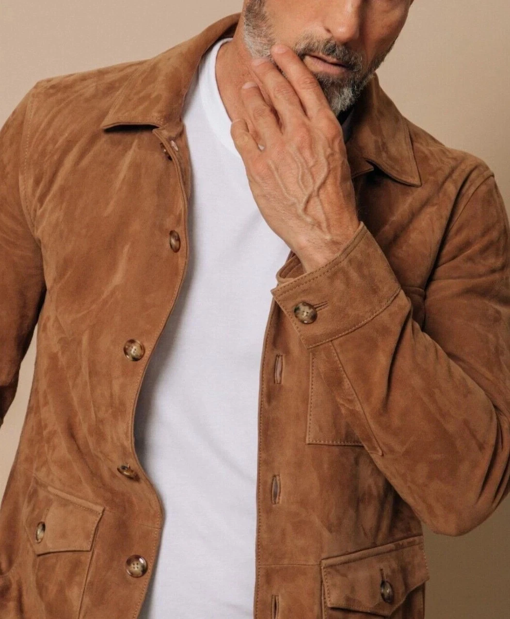 Brown Field Leather Jacket For Men's Pure Suede Custom Made Suede Coat Jacket