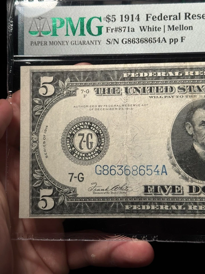 Fr.871a 1914 $5 Five Dollars Federal Reserve Note Chicago, PMG 30 - Image 3 of 4