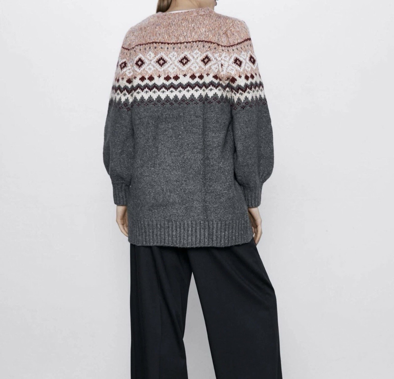 Zara New And Rare Zara Fair Isle knit Balloon Sleeve Jacquard Dress (size M) thumbnail 2