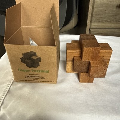 Vintage Wood Block Brain Teaser Puzzle links, Unlock The Secret Sliding Blocks ￼