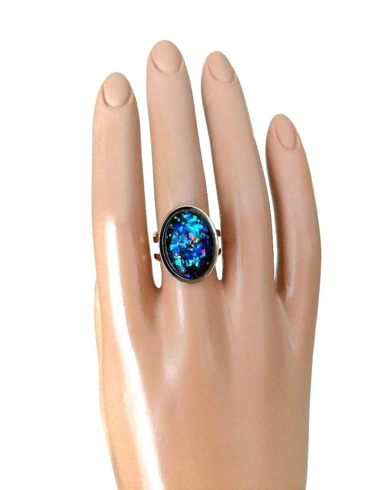 Opal Ring Royal Blue Resin Opal 13x18mm 18KGP Rose Gold, Stainless-Steel Band - Image 2 of 4