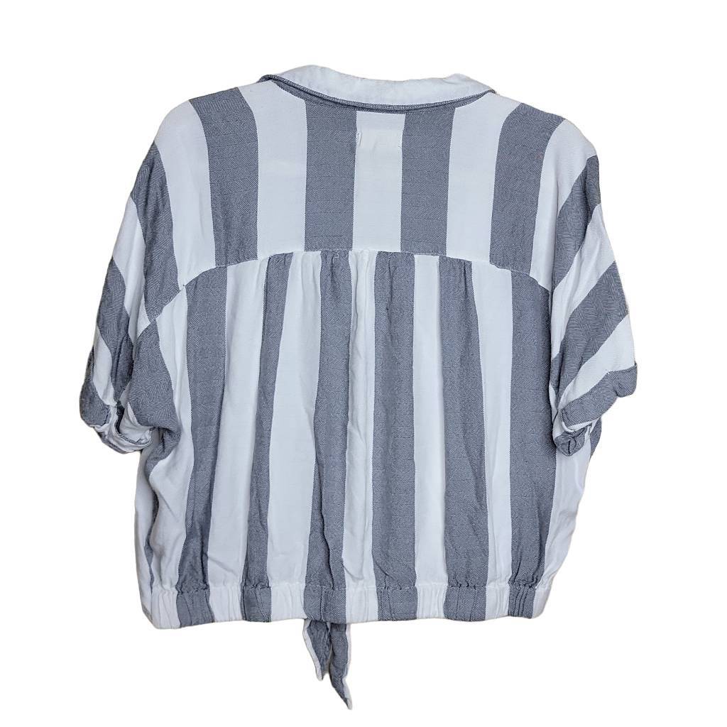 Sandy & Sid Button Front Cropped Stripe Short Sle… - image 2