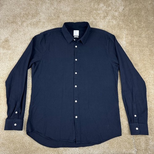 Sandro Paris Mens Button Shirt XXL 2XL Classic fit dark Blue light Flannel