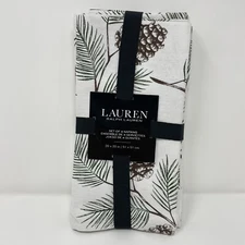 Lauren Ralph Lauren Napkins Set of 4 Christmas Holiday Pine Cones 20x20 Cotton