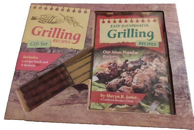 Grilling Recipes Gift Set Recipe Book by Sheryn R. Jones + 4 Skewers (T84DG)