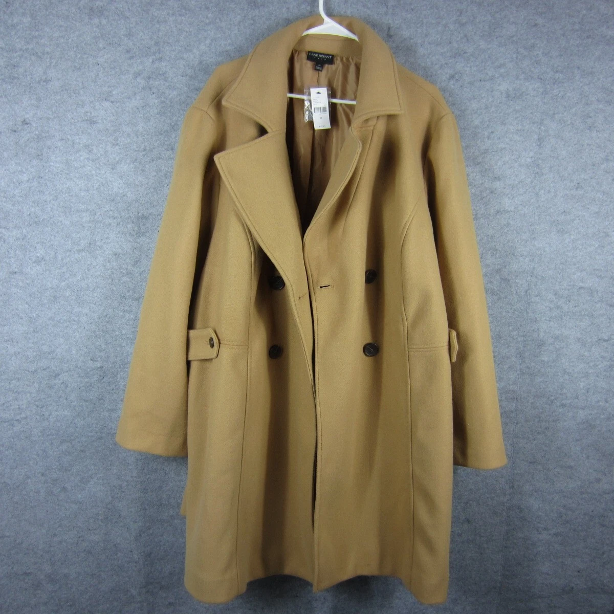 VETEMENTS Lane Bryant Trench Cappotto Donna Beige 28 Doppiopetto Lungo Accogliente Invernale Neve NUOVO