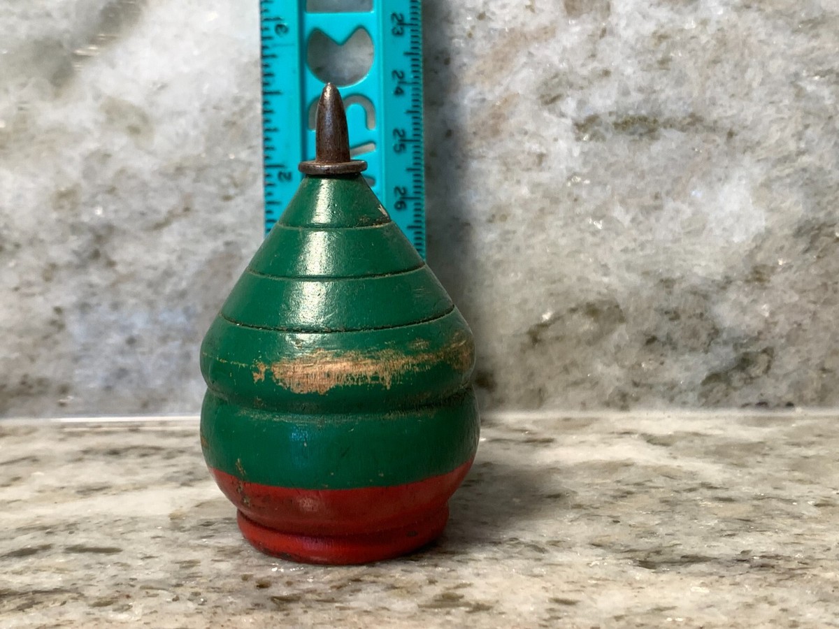 Vintage Green With Red Top Wooden Spinning Top | eBay Vintage Green With Red Top Wooden Spinning Top | eBay