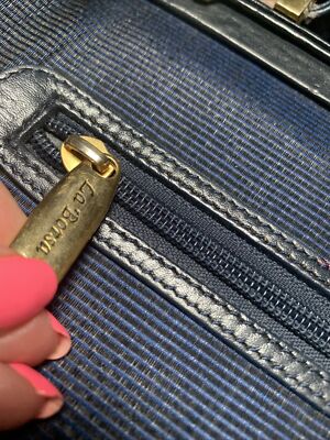vtg 60s blue gold Italian LA BORSA horse hair Zip Pocket Leather 