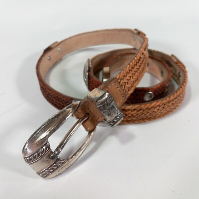 Streets Ahead Woven Brown Belt Braun Belt - Italian Leather Belt With Silver Western Buckle  main image 4