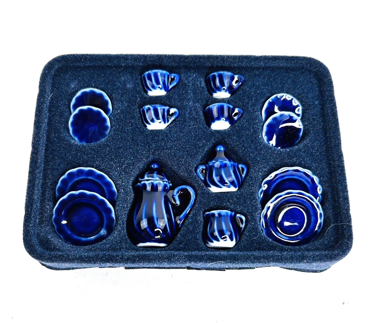 Dollhouse Miniature Accessories Dinner Set 15-Pc. Blue Porcelain Ceramic 1:12