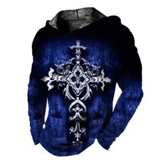 Men Hoodie Blue Christian Cross Graphic Graphic Hooded T Shirts Fashion Top