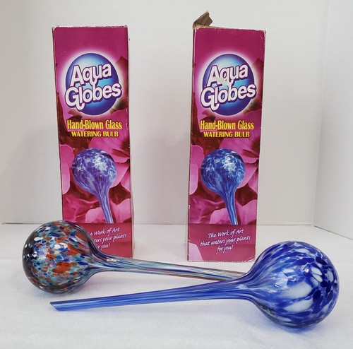 Aqua Globes Hand Blown Glass Plant Watering Bulbs Lot of 2 Blue