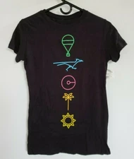 Coachella Women's Black TShirt Size L NEW music festival balloon palm sun dragon