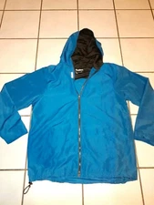 Men's Reebok Large Play Dry Full-Zip Track Hooded Jacket Blue 100% Polyester