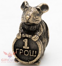 Bronze Mouse with Groschen coin purse wallet talisman & Symbol of Year 2020