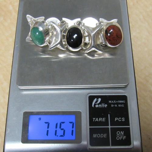 Vintage Mexico Sterling Silver Multi-Stone Cabochon XO Bracelet TD-102 - ~6.75 i - Picture 11 of 11