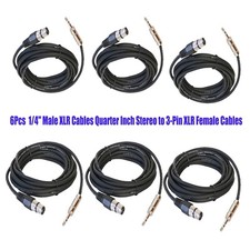 6-Pack 25ft  XLR Audio Cables Quarter Inch Stereo to 3-Pin XLR Female Cable Mics