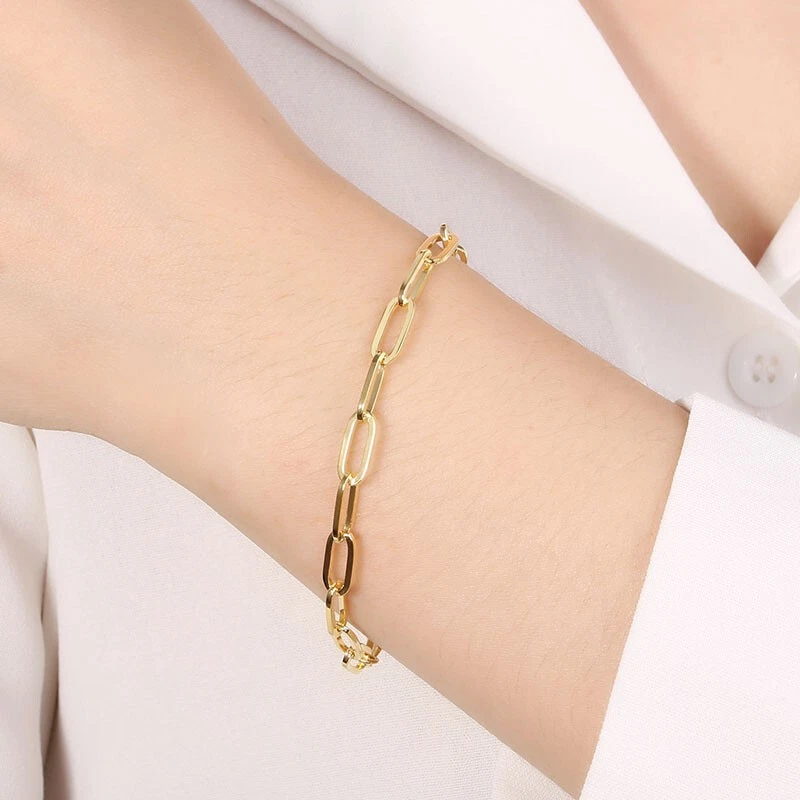 5 mm Paperclip Link Bracelet 18k Yellow Gold side closure New Gift - Image 2 of 4