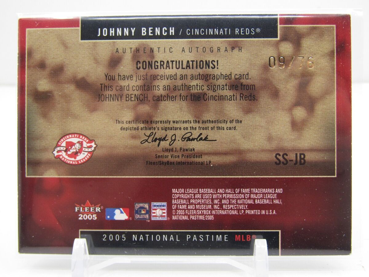 JOHNNY BENCH 2005 FLEER NATIONAL PASTIME AUTOGRAPH AUTO! #09 JOHNNY BENCH 2005 FLEER NATIONAL PASTIME AUTOGRAPH AUTO! #09