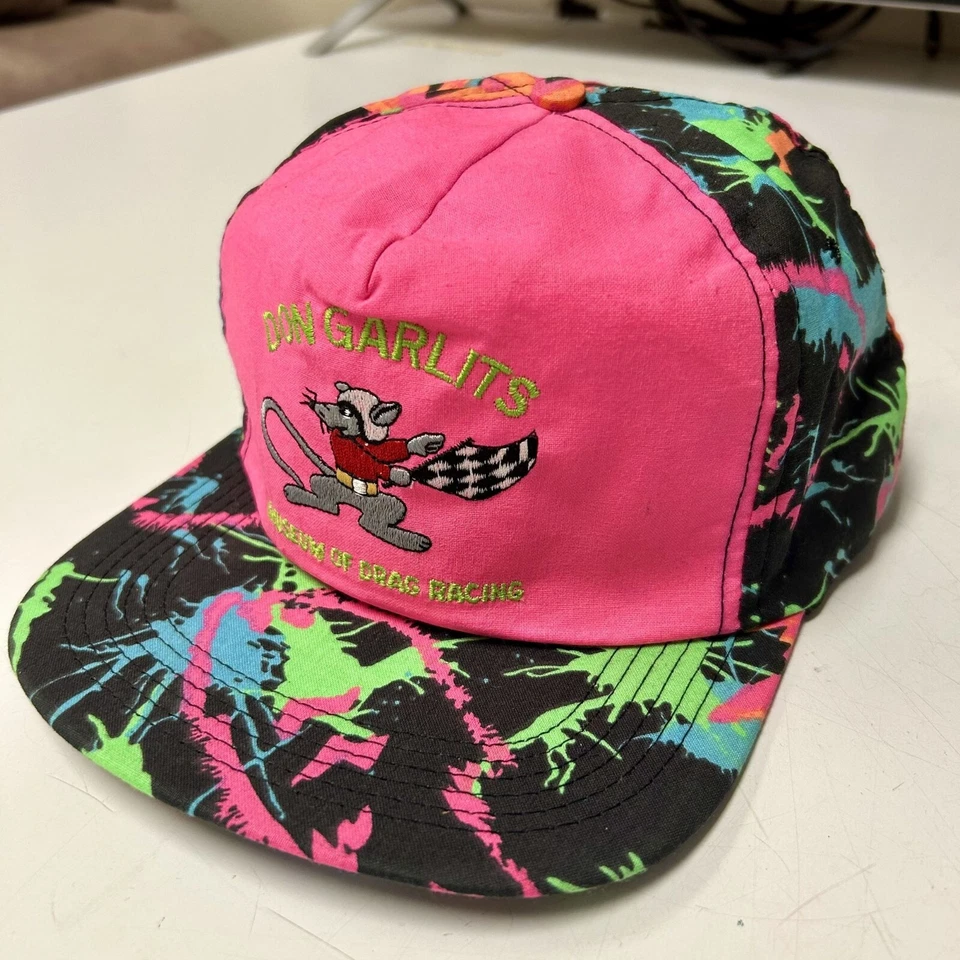 NOS Vtg 80 90's NEON Paint SPLATTER SPLASH Hat Don Garlits SWAMP RAT Drag RACING - Image 3 of 4