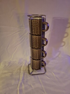 Cappuccino Cups Set Of 4 In A Stainless Rack Brand New 2.6 Oz. Must Have