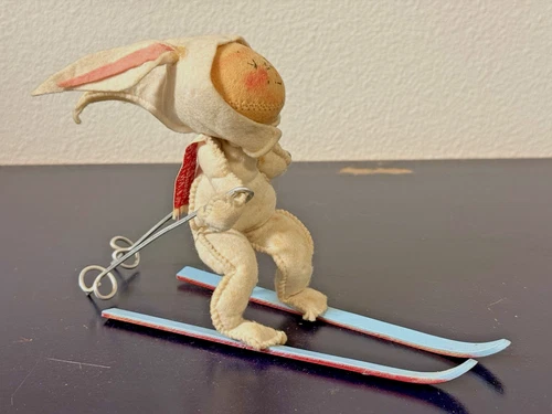 Vtg Annalee Mobilitee Early 1961 Skier Doll in White Bunny Suit RARE, AS IS