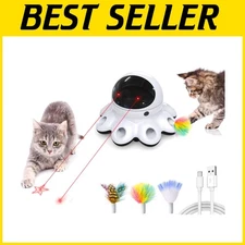 Safe 2-in-1 Interactive Cat Laser & Feather Toy for All Breed Sizes - Cool Black