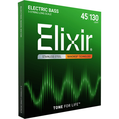 Elixir NANOWEB Stainless Steel Bass   5-String 14777 Light .045-.130